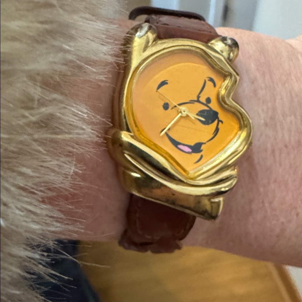 Vintage Winnie the Pooh Watch – Gold Tone, Braided Leather Band